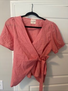 Easy Clothes Red Gingham Wrap Top Size M/L